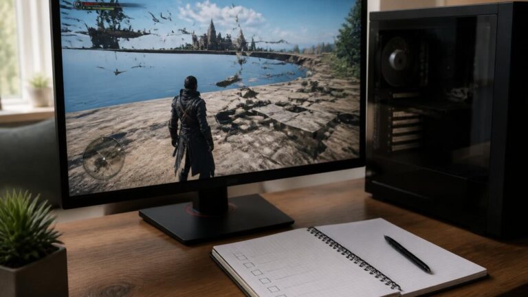 Tela de jogo com mapa apresentando erro e lista de verificação ao lado