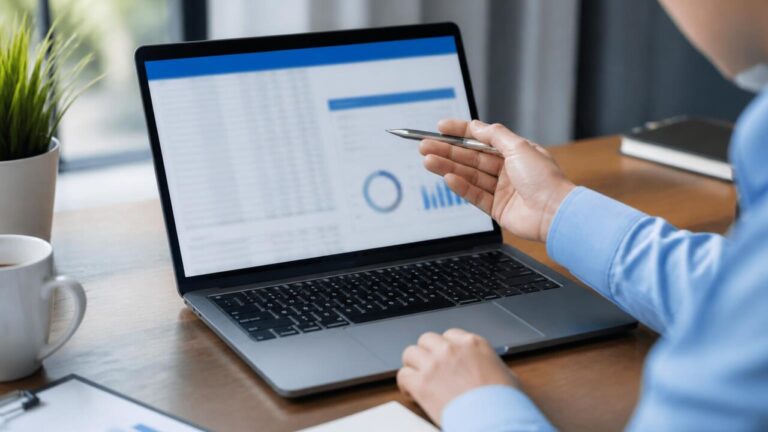 Pessoa organizando planilhas e formulários digitais em tela de computador