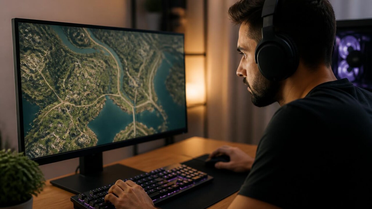 Jogador analisando mapa tático e definindo prioridades no início da partida